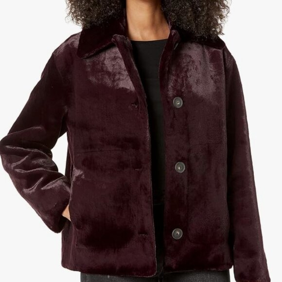 NWT Vince Plush Faux Fur Plum Wine Casual Jacket XXS $592 - Picture 10 of 16